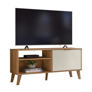 Rack Bancada Madri 115cm para Tv até 50” Porta Basculante Peternella:nature/off White