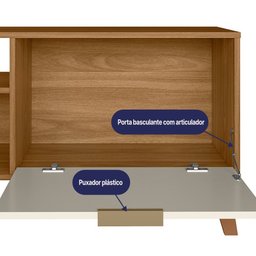 Rack Bancada Madri 115cm para Tv até 50” Porta Basculante Peternella:nature/off White - 3