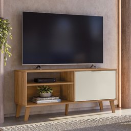 Rack Bancada Madri 115cm para Tv até 50” Porta Basculante Peternella:nature/off White - 2
