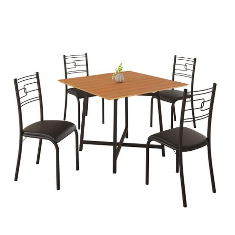 Conjunto Sala de Jantar Ella 90x90cm 4 Cadeiras Preto Liso