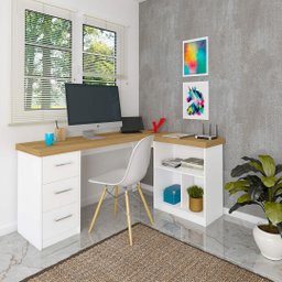 Mesa Escrivaninha para Escritório 3 Gavetas Mali | Artany:olmo/branco - 5