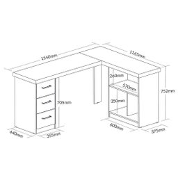 Mesa Escrivaninha para Escritório 3 Gavetas Mali | Artany:olmo/branco - 9