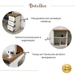 Mesa Escrivaninha para Escritório 3 Gavetas Mali | Artany:olmo/branco - 8