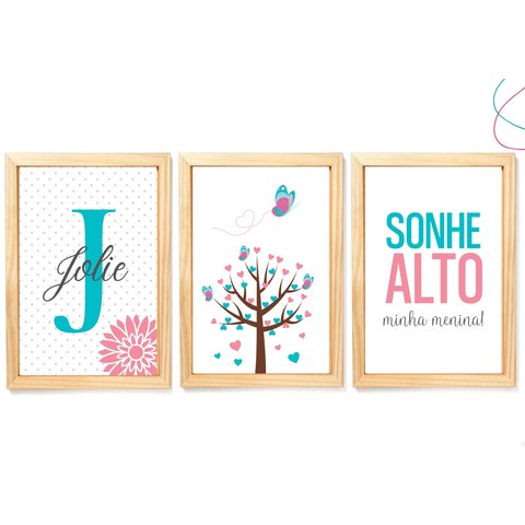 Kit 3 Quadros Decorativos - Borboletas:pinus
