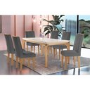 Ver imagem 1 de Sala de Jantar Completa Londrina C/ Tampo Madeirado C/ Vidro Canto Reto 180x90cm e 6 Cadeiras