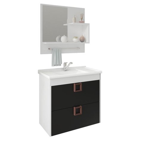 Gabinete de Banheiro com Cuba e Espelheira Lirio 60cm Branco/preto - Mgm