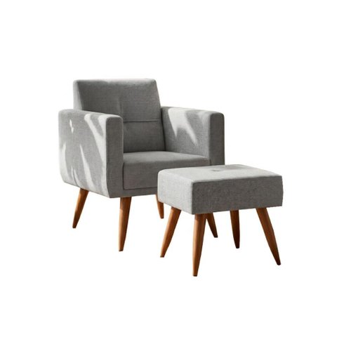 Kit Poltrona Decorativa com Puff Pequim Veludo Matrix Cor:linho Cinza