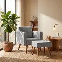 Ver imagem 3 de Kit Poltrona Decorativa com Puff Pequim Veludo Matrix Cor:linho Cinza
