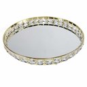Ver imagem 1 de Bandeja Decorativa Redonda Dourada Cristal com Espelho 31cm Kv0257 Btc