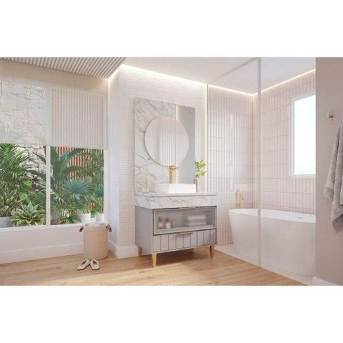 Conjunto Banheiro c/Esp Bariloche/Londres 90cm Platina MGM