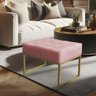Puff Lisa Suede Rosa Bebê Base Metálica Industrial Dourado - Pallazio - 2
