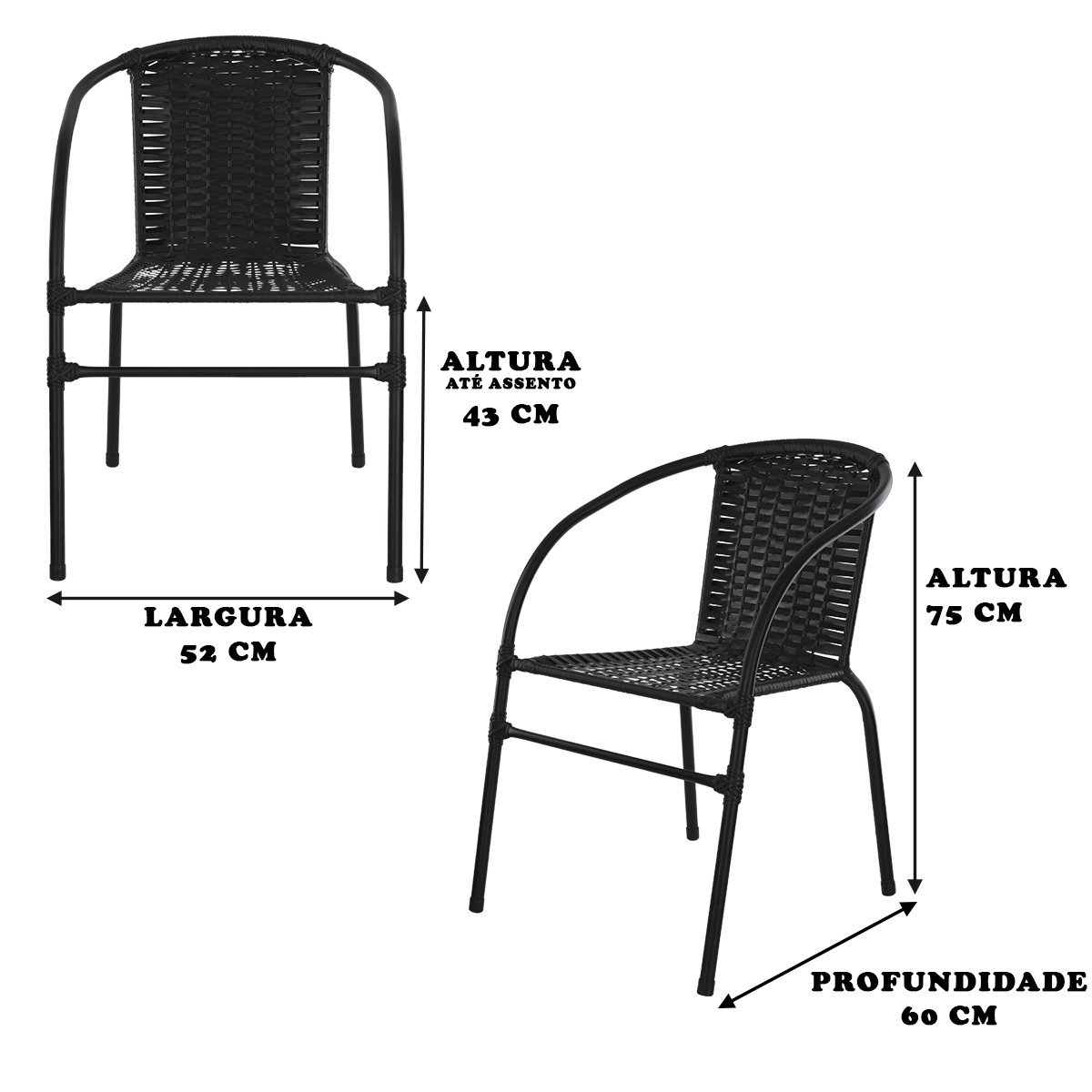 Jogo 2 Cadeiras Happy Hour para Varanda Área Sacada Edícula Artesanal Preta - 5