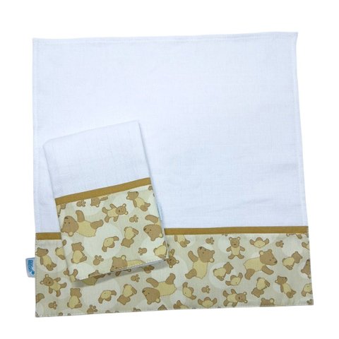 Kit Bebê Ursinhos 2 Fraldas de Boca Premium Bege - Lilifish