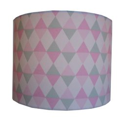 Abajur Base Madeira Branca e Cúpula Losangos Rosa, Branco e Verde - 3