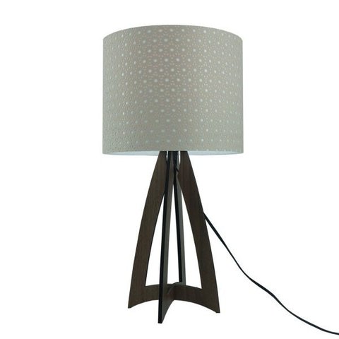 Abajur Base Madeira Marrom e Cúpula Renda Bege Arabescos