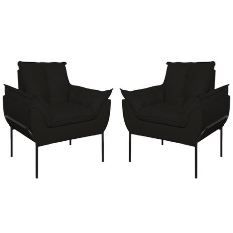 Kit 02 Poltronas Base Metal Preto Sala Quarto Balaqui Decor Cor:preto