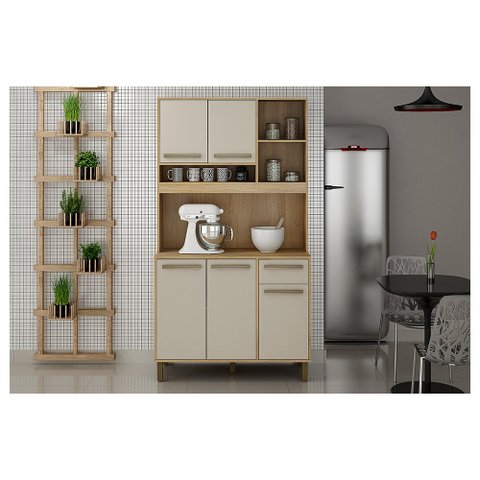 Armario de Cozinha 5 Portas 1 Gaveta Cinamomo/Off White Ametista Valde Moveis