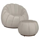 Ver imagem 1 de Kit Poltrona Base Giratória e Puff Concha Decorativo Veludo Cor Marfim