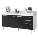 Ver imagem 1 de Balcão Gabinete 150cm 4 Portas C/ Tampo Lis L03 Branco/preto