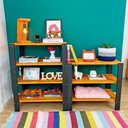 Ver imagem 1 de Conjunto Estante Aparador Woods 4 e 3 Prateleiras Sarrafeadas Carvalho e Preto