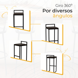 Kit 2 Banqueta Quadrada Preta para Balcão Ilha Cozinha Gourmet Bancada Piscina Bares Àrea de Lazer - 5