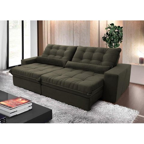 Sofá Retrátil Reclinável Zurique 2,70m Suede Velut Tabaco c/ Molas no Assento - King House