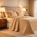 Ver imagem 1 de Cama Posta King Melinda Colcha Luxo Algodão Bordado 3 Pçs:caqui
