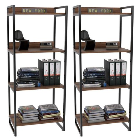 2 Estante Livreiro Prisma Estilo 60Cm Nogal Mpozenato