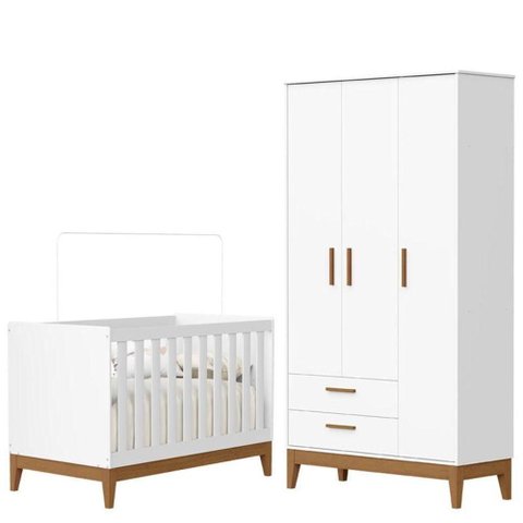 Guarda Roupa Infantil Flip 3 Portas com Berço Americano Flip Branco Acetinado - Reller