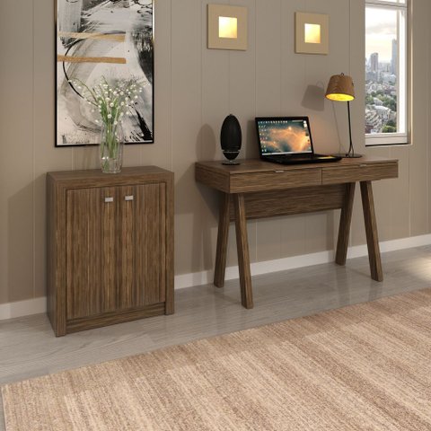 Conjunto de Escritório com Escrivaninha 02 pç CJ43018-061 Tecno Móbili - Tecno Móbili Nogal