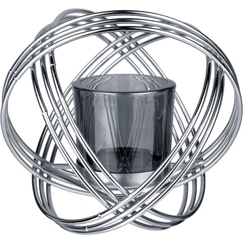 Castiçal Porta Vela Suporte Trama Home&co Cúpula Vidro Metal 13x15x15cm Fumê