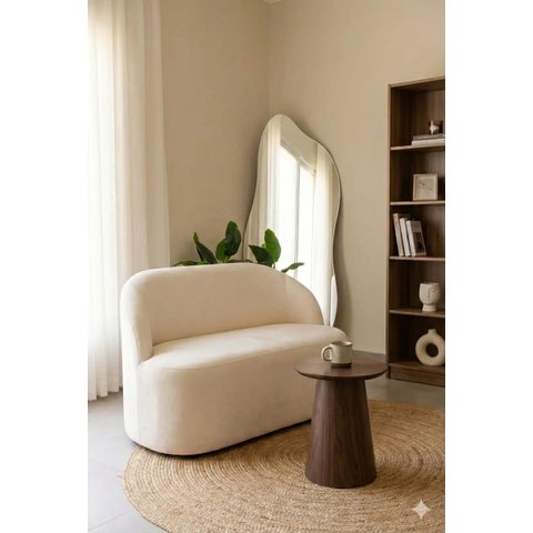 Sofá Luna 140cm Namoradeira Orgânica Design Curvo Bouclê Off White Liso