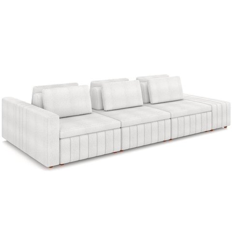 Sofá Ilha com Puff Living 395cm Amber M03 Bouclê Branco