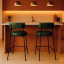 Ver imagem 2 de Banqueta Cozinha Média com Encosto Londres Kit 2 Pu Aço Industrial Dourado D03 - D'Rossi