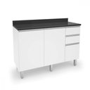 Ver imagem 1 de Balcão Cozinha com Tampo 1,20m Top Class 2 Portas 3 Gavetas Branco Brilho Batrol