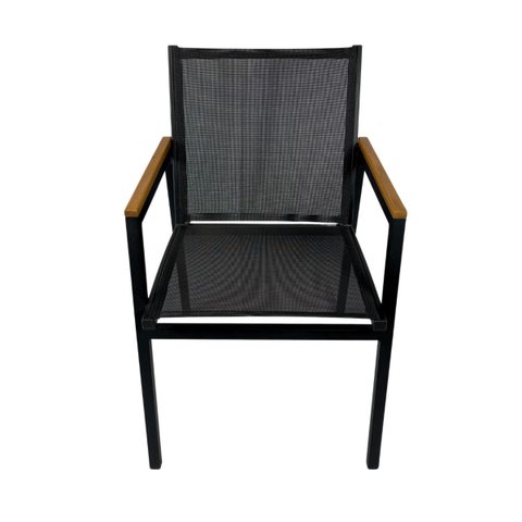 Cadeira Jantar Verona Reforçada Piscina Jardim Alumínio Tela Sling Preta