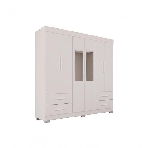 Guarda Roupas Casal Texas 6 Portas 4 Gavetas com Espelho Salleto Branco
