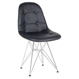 Cadeira Estofada Botonê - Preto - Metal Cromado - 1