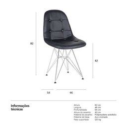 Cadeira Estofada Botonê - Preto - Metal Cromado - 4