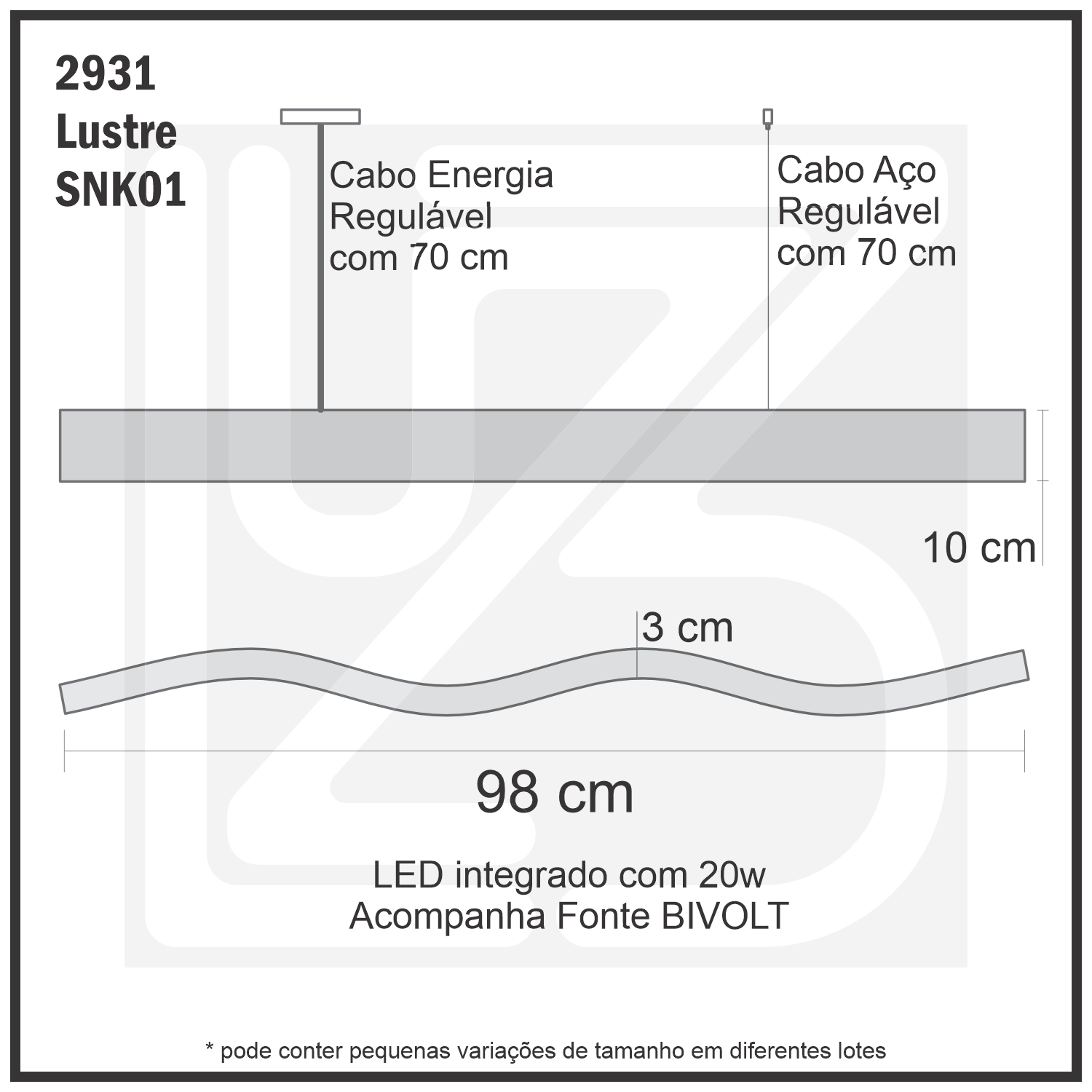 Lustre Madeira Retangular Linear Led Integrado 98cm -snk01 - 8