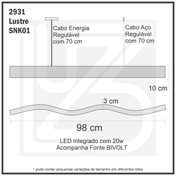 Lustre Madeira Retangular Linear Led Integrado 98cm -snk 01 - Tauari Bq - 8