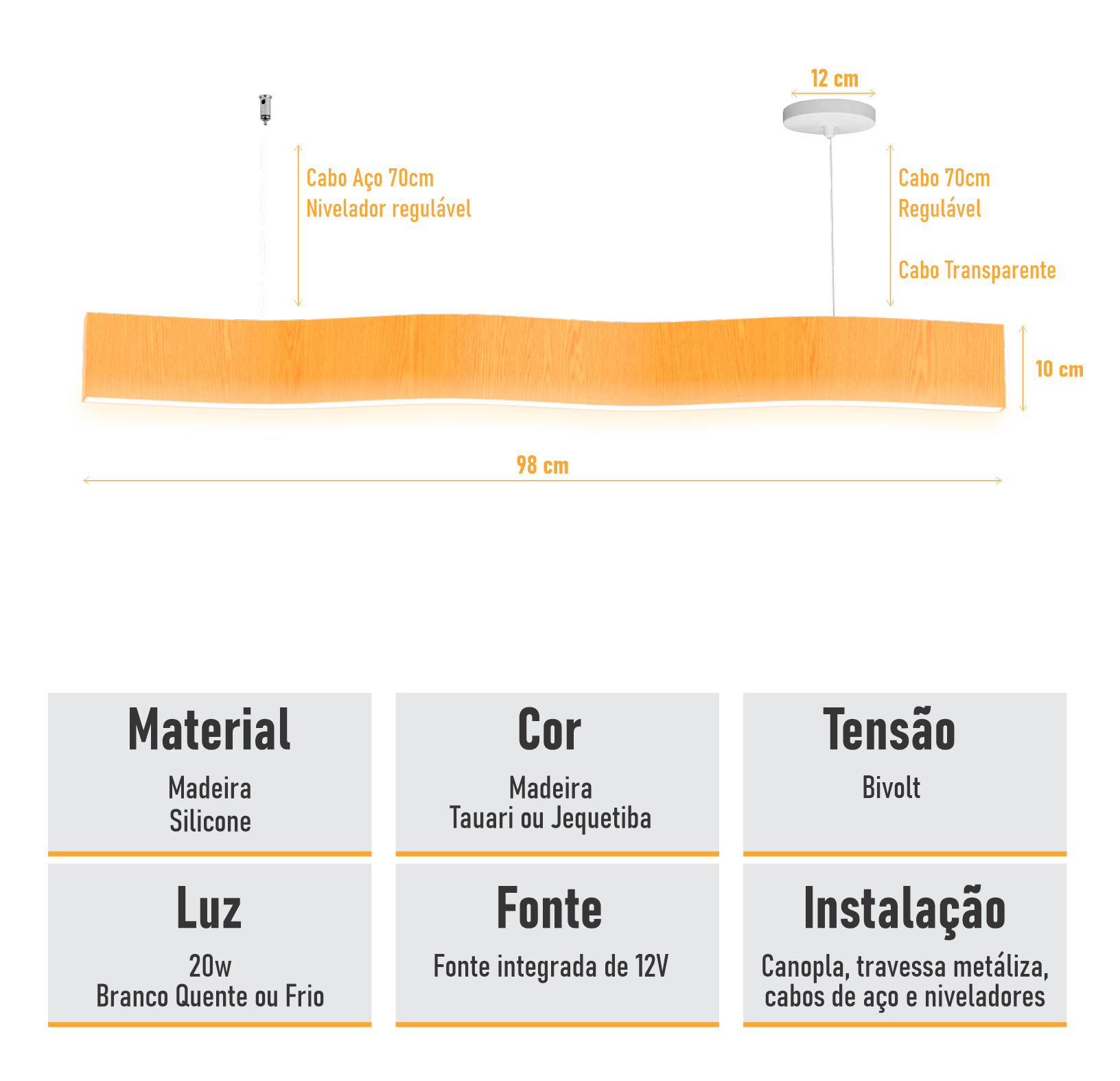 Lustre Madeira Retangular Linear Led Integrado 98cm -snk 01 - Tauari Bq - 6