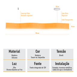 Lustre Madeira Retangular Linear Led Integrado 98cm -snk 01 - Tauari Bq - 6