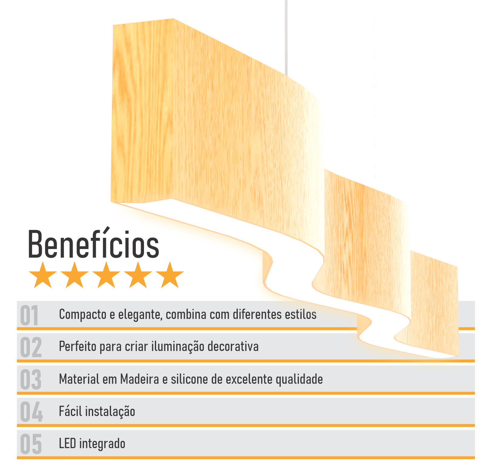 Lustre Madeira Retangular Linear Led Integrado 98cm -snk 01 - Tauari Bq - 7