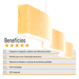 Lustre Madeira Retangular Linear Led Integrado 98cm -snk 01 - Tauari Bq - 7