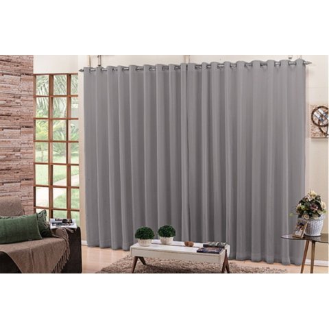 cortina para sala quarto voal liso cinza 3,00x2,50