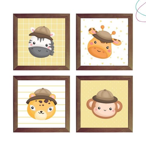 Quadro Decorativo Infantil - Safari Baby Amarelo:tabaco