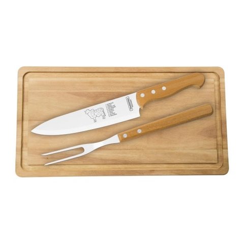Jogo Para Churrasco 3PC Kit de Talheres Tramontina Madeira