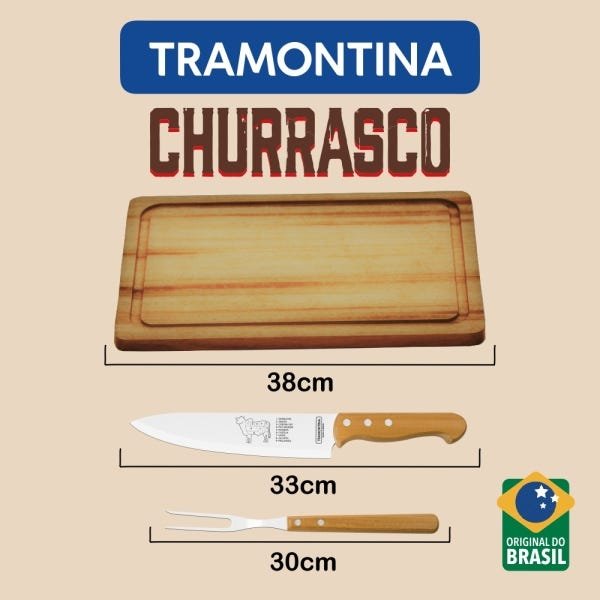 Jogo Para Churrasco 3PC Kit de Talheres Tramontina Madeira - 6
