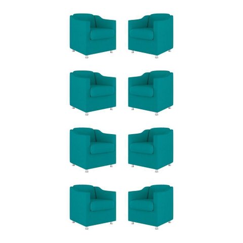 Kit 08 Poltronas Tilla Consultório Recepção Sala Suede Cor:azul Turquesa